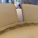 Mustard Yellow Leather Leisure Chair with Woven Seat and Colorful Geometric Back Panel